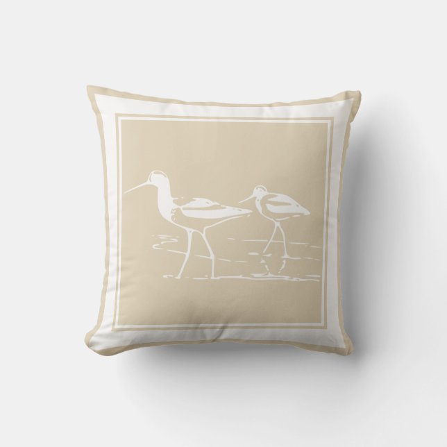 Coastal Beach Sand Pipers Throw Pillow (Front)