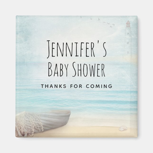 Coastal Beach Scene Nautical Themed Baby Shower Magnet (Front)
