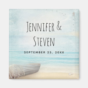 Coastal Beach Scene Nautical Themed Wedding Magnet
