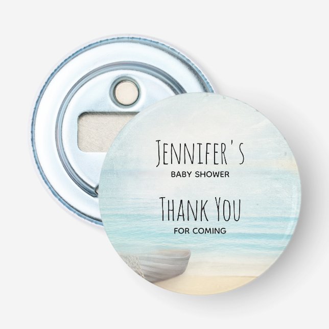 Coastal Beach Scene with a Boat Baby Shower Bottle Opener (Front)