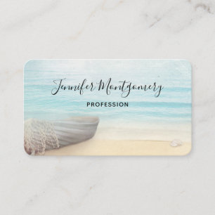 Coastal Beach Scene with a Fishing Boat Business Card