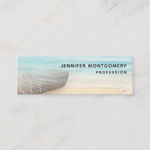 Coastal Beach Scene with Wood Rowboat Mini Busines Mini Business Card