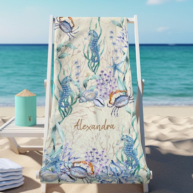 Coastal Beach Sea Life Personalized Towel (Creator Uploaded)