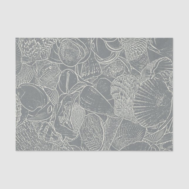 Coastal Beach Sea Shell Grey White Decoupage Tissue Paper (Front)