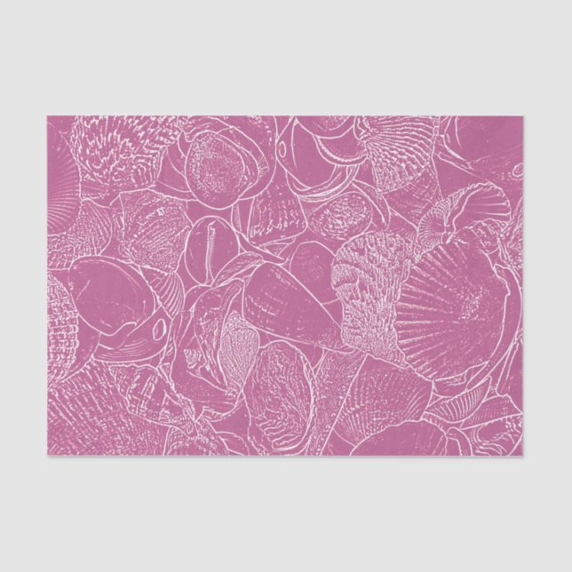 Coastal Beach Sea Shell Pink White Decoupage Tissue Paper (Front)