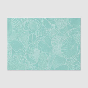 Coastal Beach Sea Shell Teal Green White Decoupage Tissue Paper