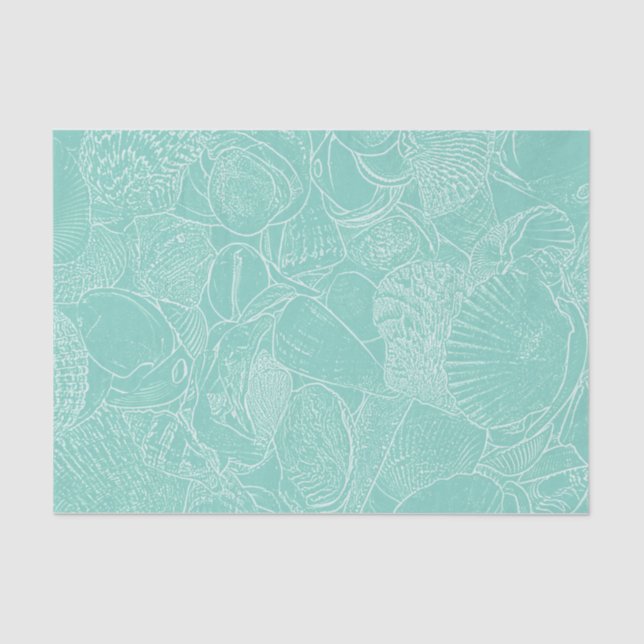 Coastal Beach Sea Shell Teal Green White Decoupage Tissue Paper (Front)