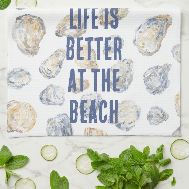 Coastal Beach Sea Shells Kitchen Towel (Folded)