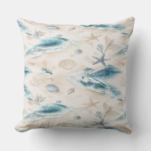 Coastal Beach Seashells Pillow