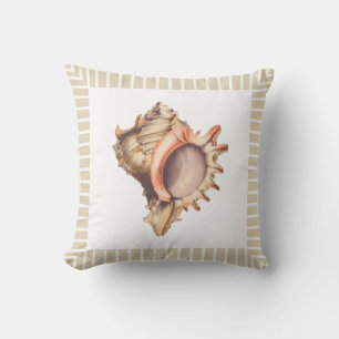 Coastal Beach Style Conch Seashell Throw Pillow
