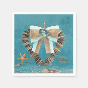 Coastal Beach Theme Driftwood Heart Valentine Day  Napkin