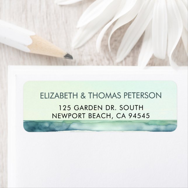 Coastal Beach Tide Pool Sea Green Stripes Wedding (Insitu)