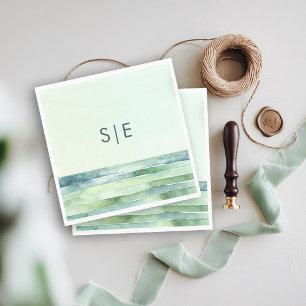 Coastal Beach Tide Pool Sea Green Stripes Wedding Napkin