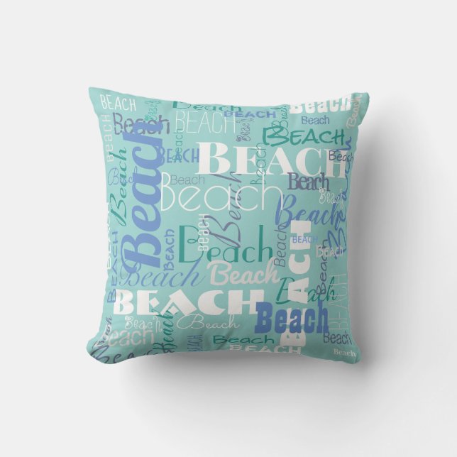 Coastal Beach Typography Pattern Tropical Sea Blue Throw Pillow (Front)