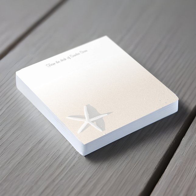 Coastal Beach White Starfish Nautical Ocean Sand Notepad (White starfish in sand coastal post it note pad)