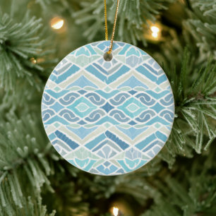 Coastal/beachy/nautical blue ceramic ornament