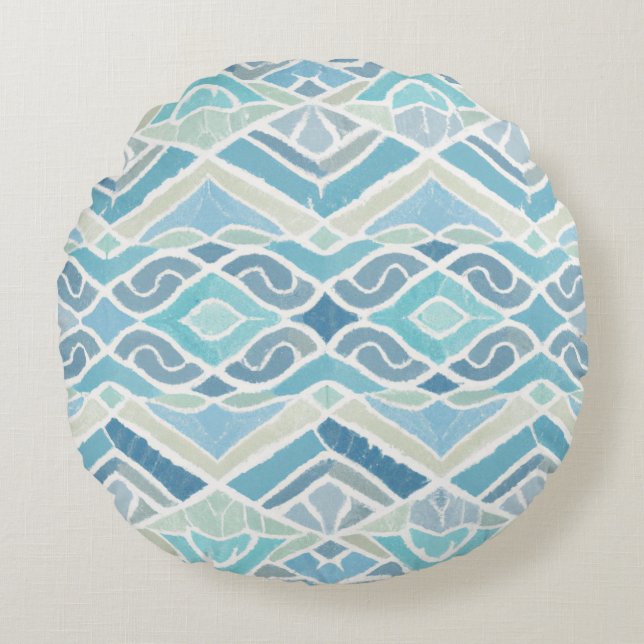 Coastal/beachy/nautical blue round pillow (Front)