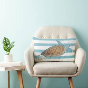Coastal Beautiful Painted Sea Turtle Lumbar Pillow