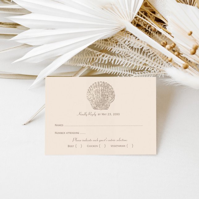 Coastal Beige Seashell Beach Wedding Dinner RSVP Card (Creator Uploaded)