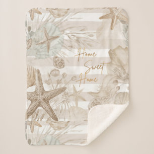 Coastal Beige Seashell Throw Blanket   Neutral Bea