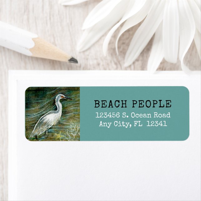 Coastal Bird Egret Wading In Water Art (Gorgeous Egret Shorebird Wading Water Art return address labels from Jenn's Emporium. )