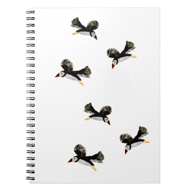 Coastal Birds Flying Puffins Notebook (Front)