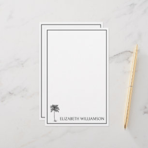 Coastal Black Palmetto Palm Tree Personalized Stationery
