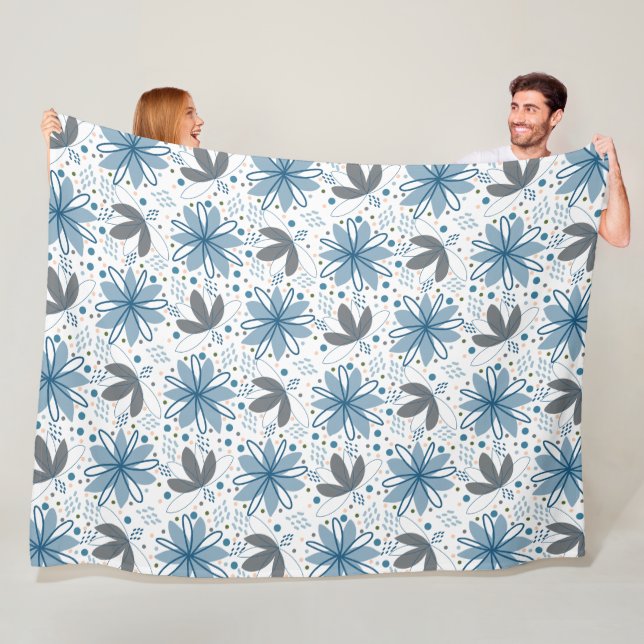 Coastal Bloom: Modern Abstract Floral Fleece Blanket (In Situ)
