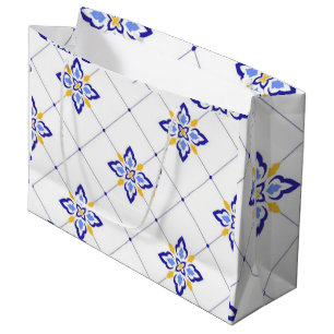 Coastal Blossom Minimal Blue Modern Mediterranean  Large Gift Bag