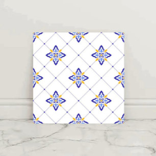Coastal Blossom Minimal Blue Modern Mediterranean  Tile