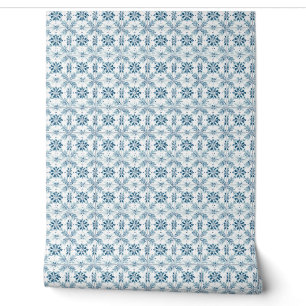 Coastal Blossom Tiles Mini - Soft Teal, White Wallpaper
