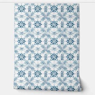 Coastal Blossom Tiles Petite - Soft Teal, White Wallpaper