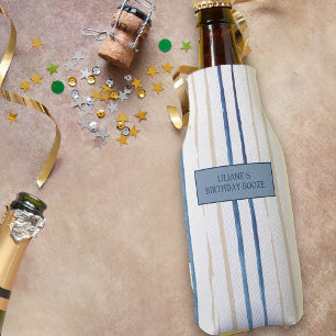 Coastal Blue and Sand Striped Personalized Bottle Cooler