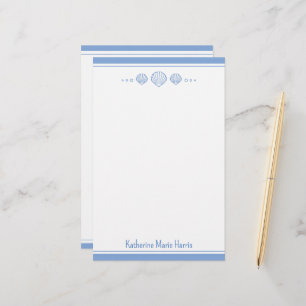 Coastal Blue and Scallop Seashells Personalized Stationery