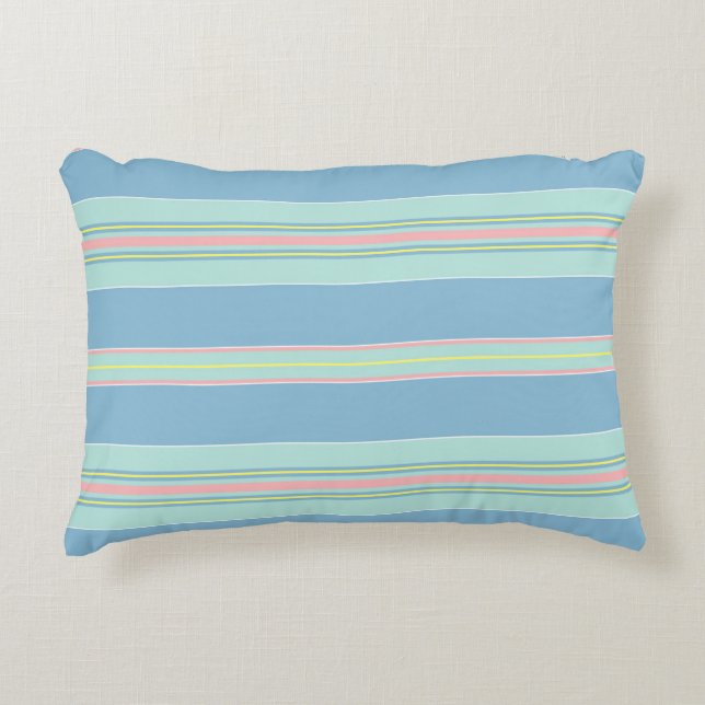 Coastal Blue and Sea Foam Green Striped Accent Pillow (Front)