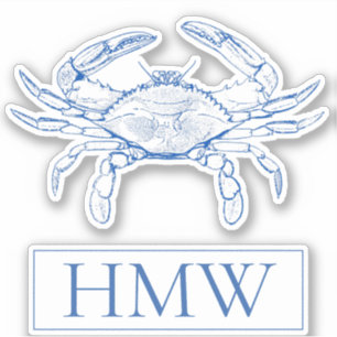 Coastal Blue and White Crab Monogram
