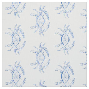 Coastal Blue and White Crabs Fabric