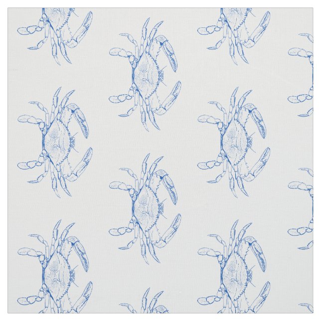 Coastal Blue and White Crabs Fabric (Swatch)