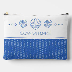 Coastal Blue and White Seashells Personalized Accessory Pouch