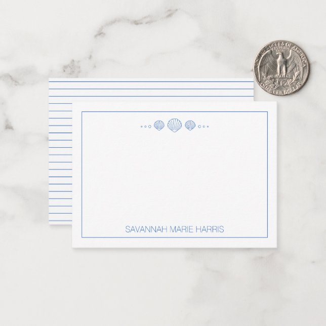 Coastal Blue and White Seashells Personalized Card (Front/Back In Situ)