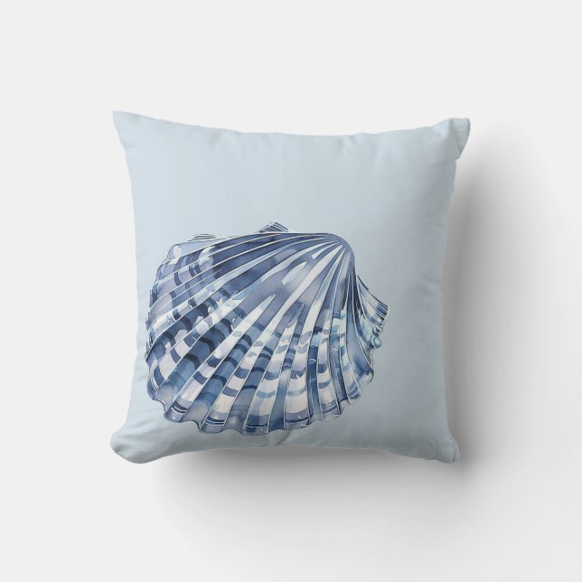 Coastal Blue and White Seashells Throw Pillow (Front)