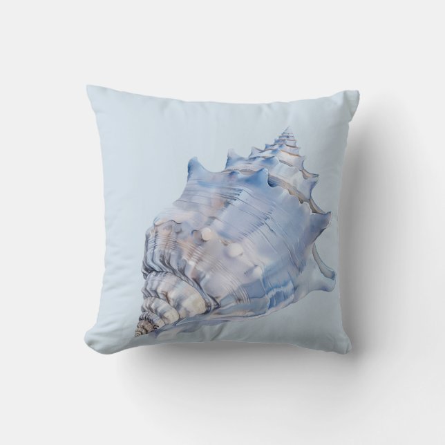 Coastal Blue and White Seashells Throw Pillow (Front)