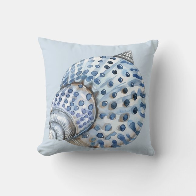 Coastal Blue and White Seashells Throw Pillow (Front)