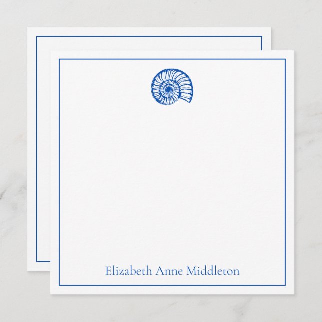 Coastal Blue and White Shell Personalized Card (Front/Back)