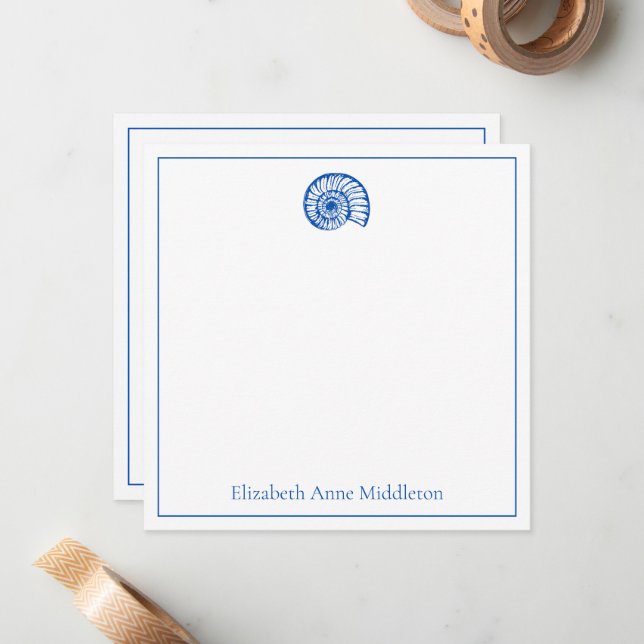Coastal Blue and White Shell Personalized Card (Front/Back In Situ)