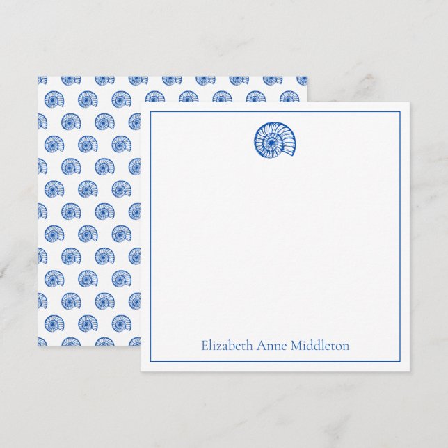 Coastal Blue and White Shell Personalized Card (Front/Back)