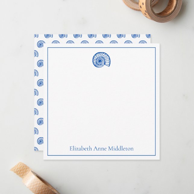 Coastal Blue and White Shell Personalized Card (Front/Back In Situ)