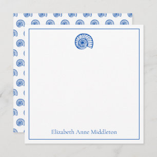 Coastal Blue and White Shell Personalized Card