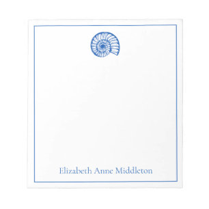 Coastal Blue and White Shell Personalized Notepad