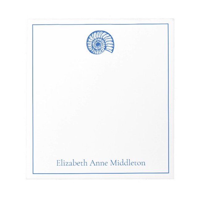 Coastal Blue and White Shell Personalized Notepad (Front)